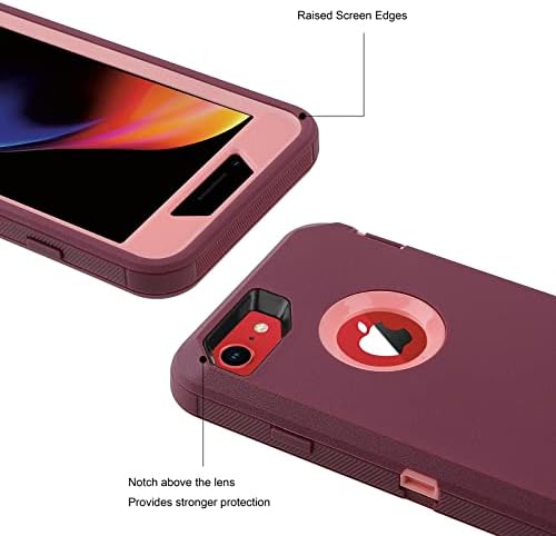 מקרה לאייפון 7/iPhone 8 עם מגן מסך [אטום הלם] [Dropproof] [אבק אבק], 3 ב 1 גוף מלא מחוספס מכסה עמיד כבד עמיד לאייפון 7/8 4.7 Purplepink